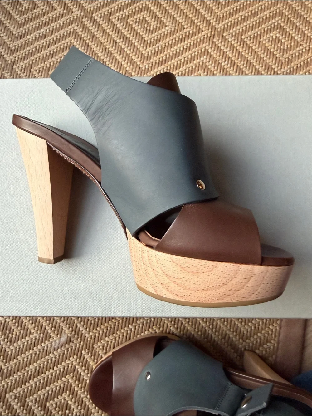 Marni Brown and Dark Grey Leather Slingback Platform Heels